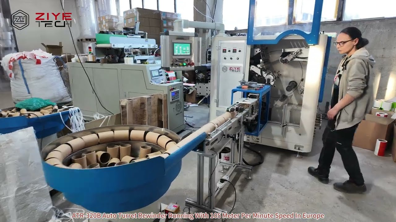 ATR-320B Auto Turret Rewinder Machine Running 105M/Min Speed In Europe Factory