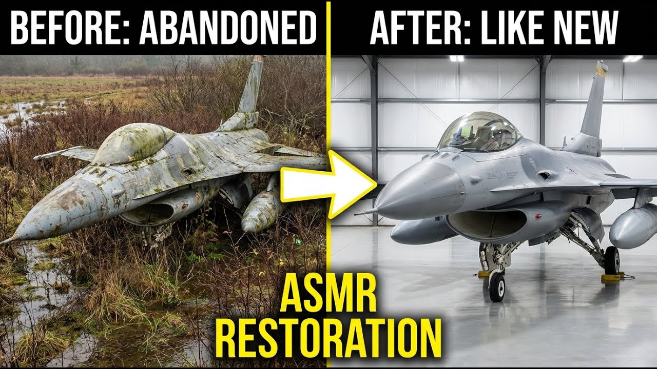 ASMR Aircraft Restoration Rebuild of F-16C Fighting Falcon Block 52 from Abandoned Condition to New