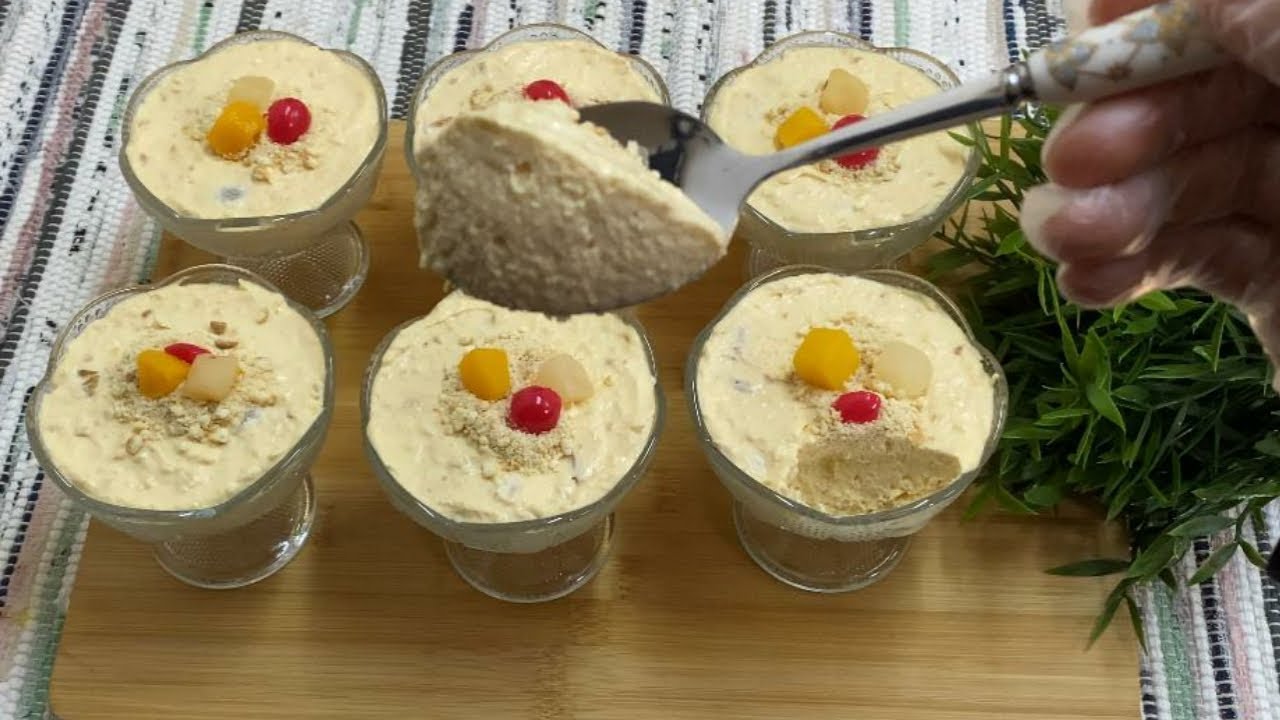 حلى بارد بالفواكه والكريمة طريقة مميزة وسهلة والطعم روعة الكل راح يتشكرك ،Cool with fruit and cream