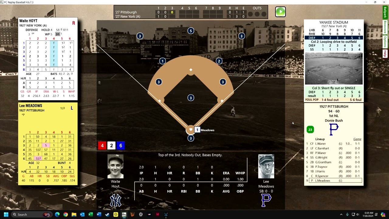 PC Replay Baseball, 1927 World Series Teams, Pittsburgh at Yankees