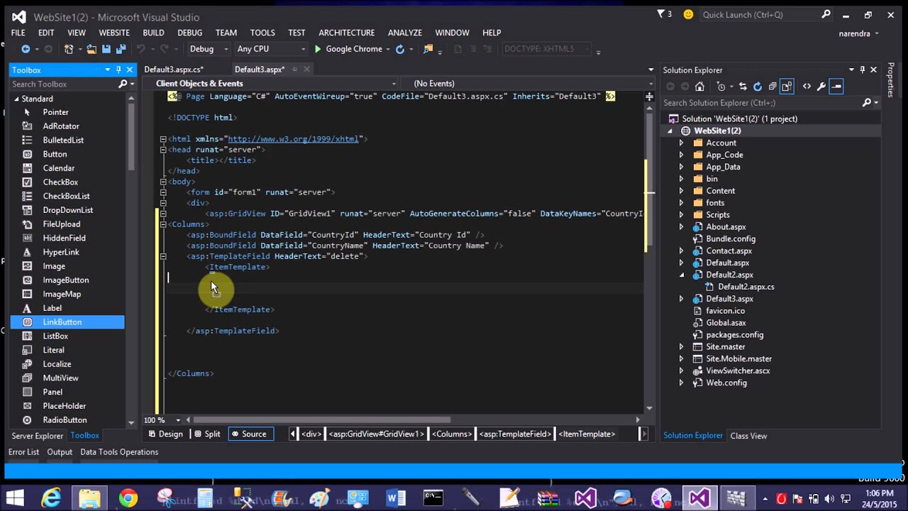 Delete row from gridview using link button part 1
