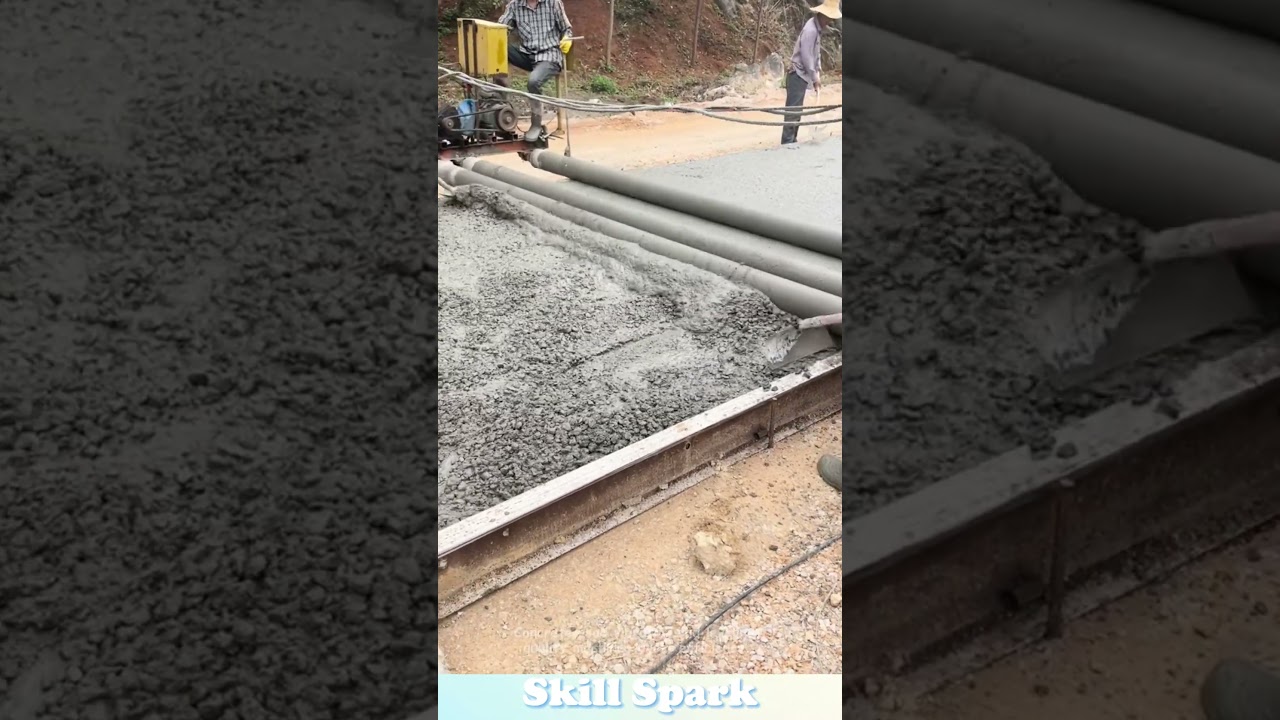 Concrete road vibrating and leveling, quality machines boost efficiency. #machine  #concrete  #road