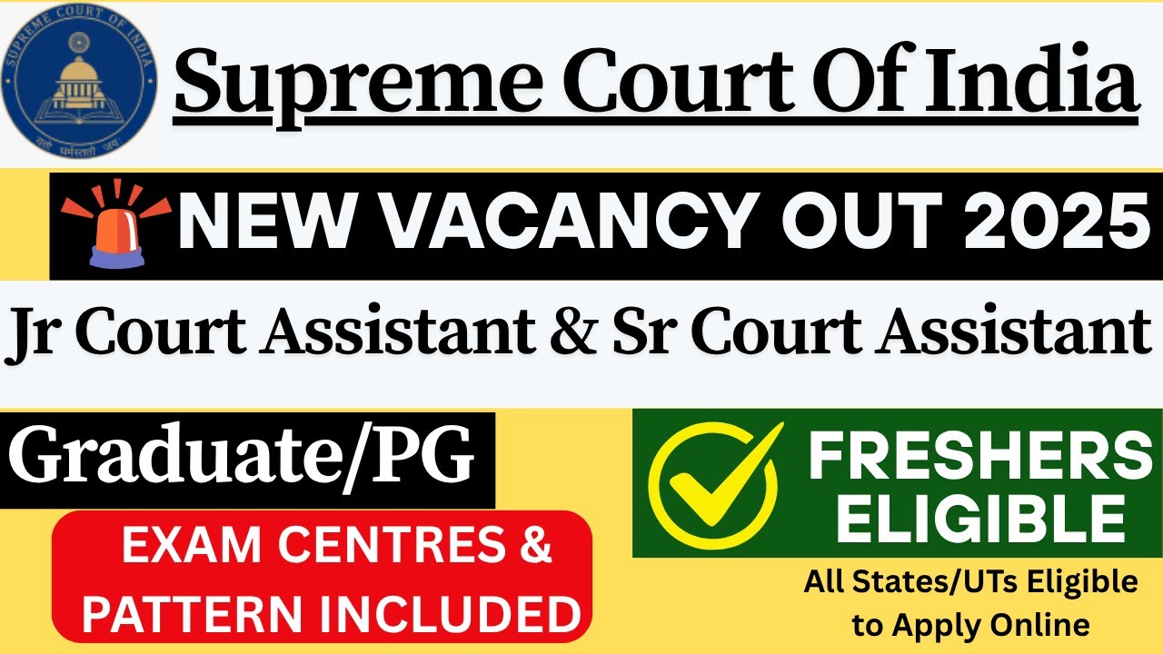 🚨 Supreme Court of India Recruitment 2025 🔥 | Junior Court Assistant Vacancy | Govt Job Alert