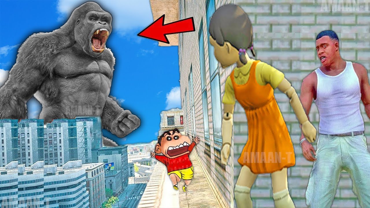 Franklin and Shinchan & Pinchan play HIDE AND KILL with Squid Game Doll In GTA 5