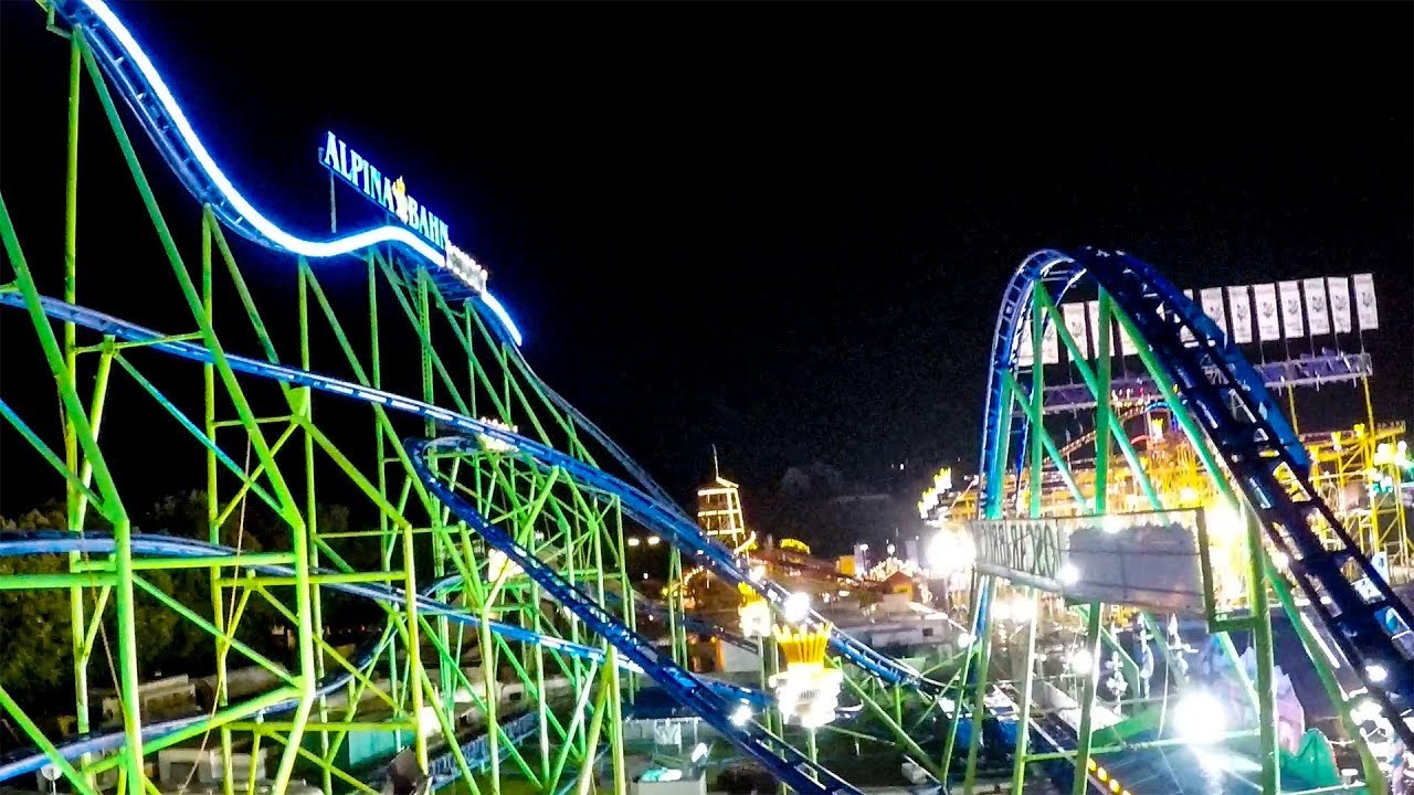 Riding Oktoberfest's AWESOME Alpina Bahn Roller Coaster at Night