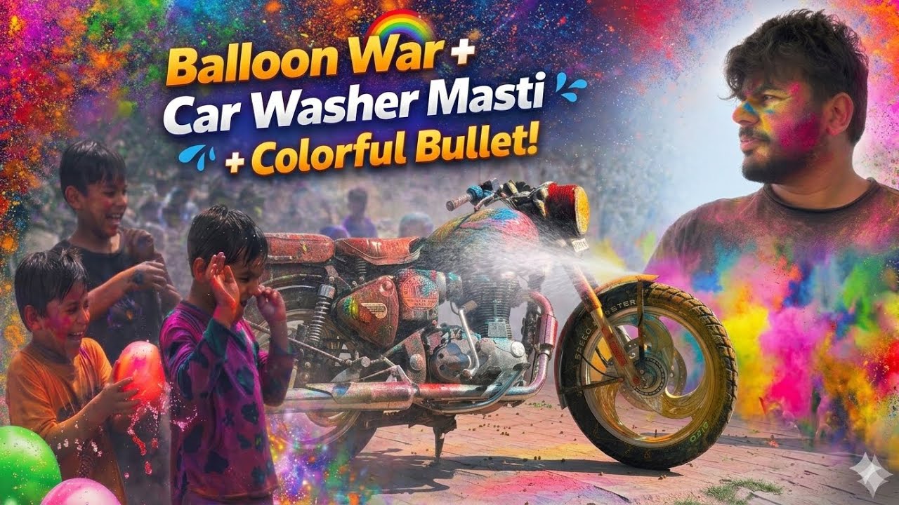 Holi Balloon Fight 💥 | Bullet Nu Laya Rang | Sab Nu Car Washer Naal Bheega Ditta 😂 | Holi Vlog