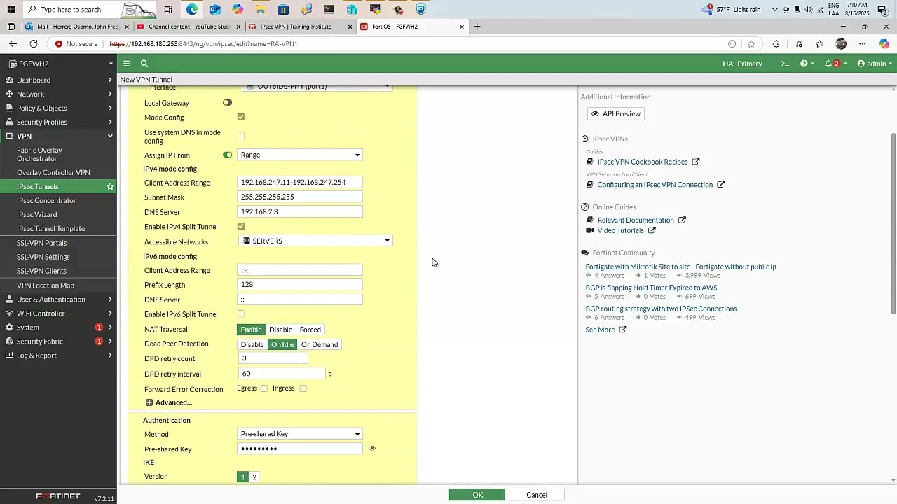 Fortinet Hands-On Labs - Remote Access VPN (IPsec Based) - IKEv1 + XAUTH