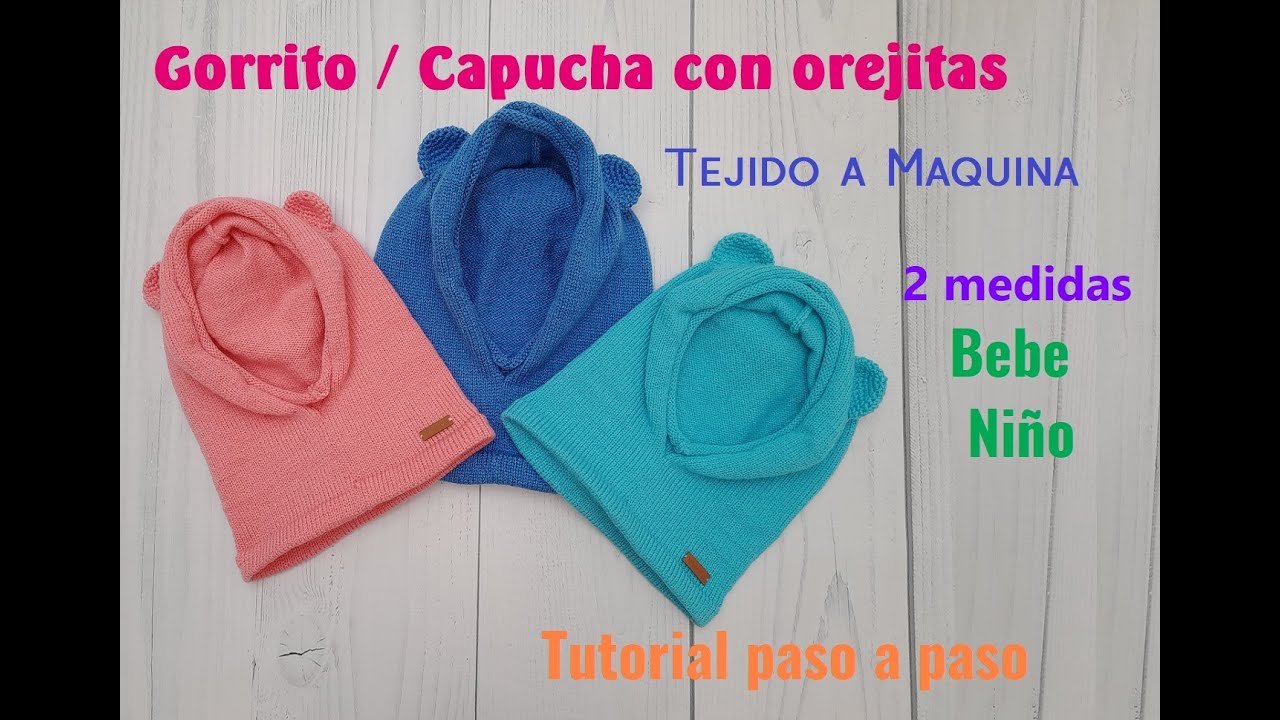 Gorrito / Capucha con orejitas  tejido a maquina para bebe y niños