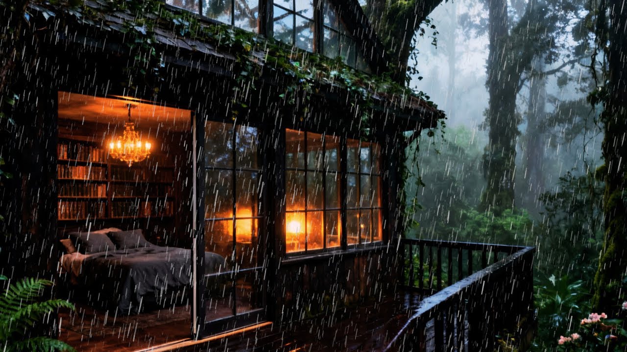Rain Sounds for Sleeping - ASMR Loud Rain On Cabin Forest for Deep Night Sleep & Calm Anxiety
