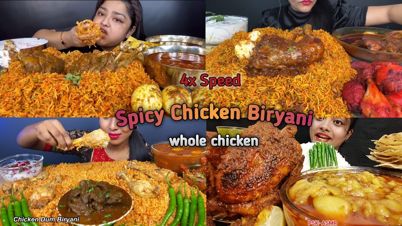 ASMR: Eating Spicy Chicken Dum Biryani🍗🤤mutton fat curry, whole chicken, fry eggs, eating, mukbang