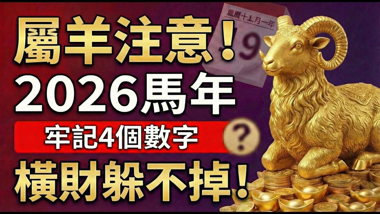 生肖羊恭喜！2026年丙午馬年，你的偏財旺，這4個數字最招財，記住用它，會有橫財驚喜！#2026生肖羊運勢 #生肖羊 #屬羊 #偏財運 #橫財 #招財數字 #屬羊2026運勢 #丙午馬年 #幸運數字