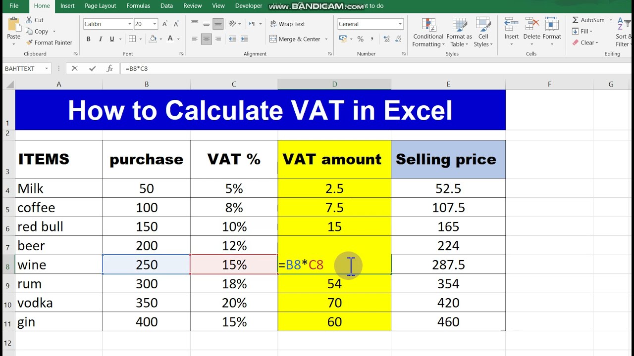 How to Calculate VAT in Excel | Calculate the VAT amount |Calculate Selling Price | value added tax