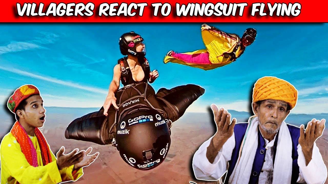 Villagers React To Wingsuit Flying & Other Extreme Sports ! Tribal People React To Wingsuit Flying