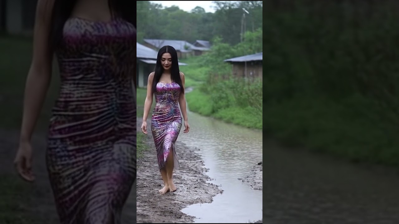 Rain sounds for relaxation - The girl walks barefoot in the rain #ambientrain #calmnature #asmrrain