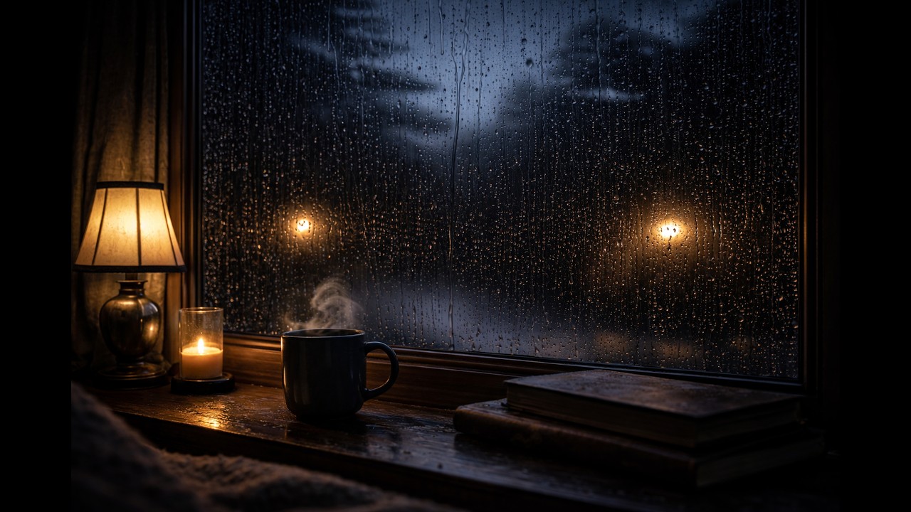 Cozy Dark Room Rain Sounds - Heavy Rain on Window at Night for Deep Sleep (No Music, 8 Hours)