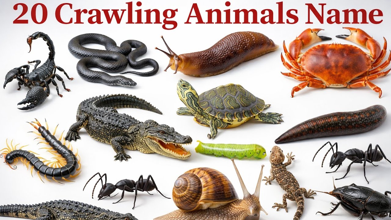 रेंगने वाले जानवरों के नाम | 20 Crawling Animals Name in Hindi & English | Kids Learning Video