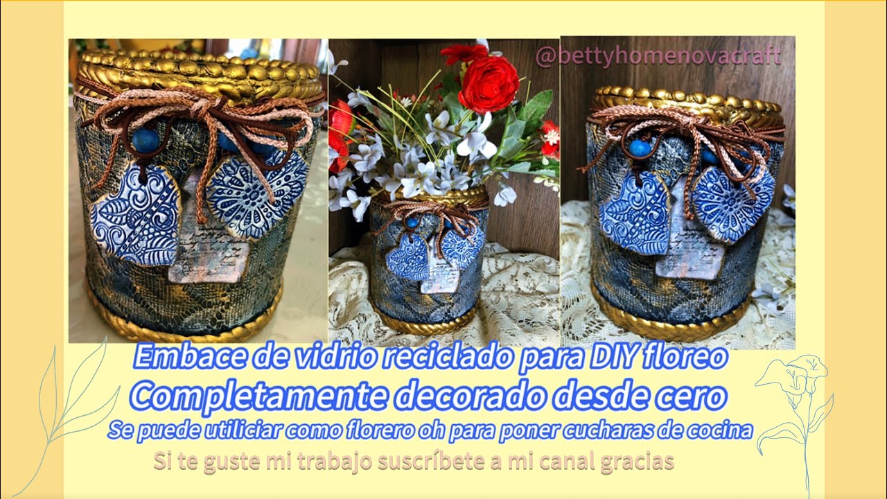 Mira lo que hice con un bote de vidrio Contenedor para florero oh para cucharas de cocina #vintage