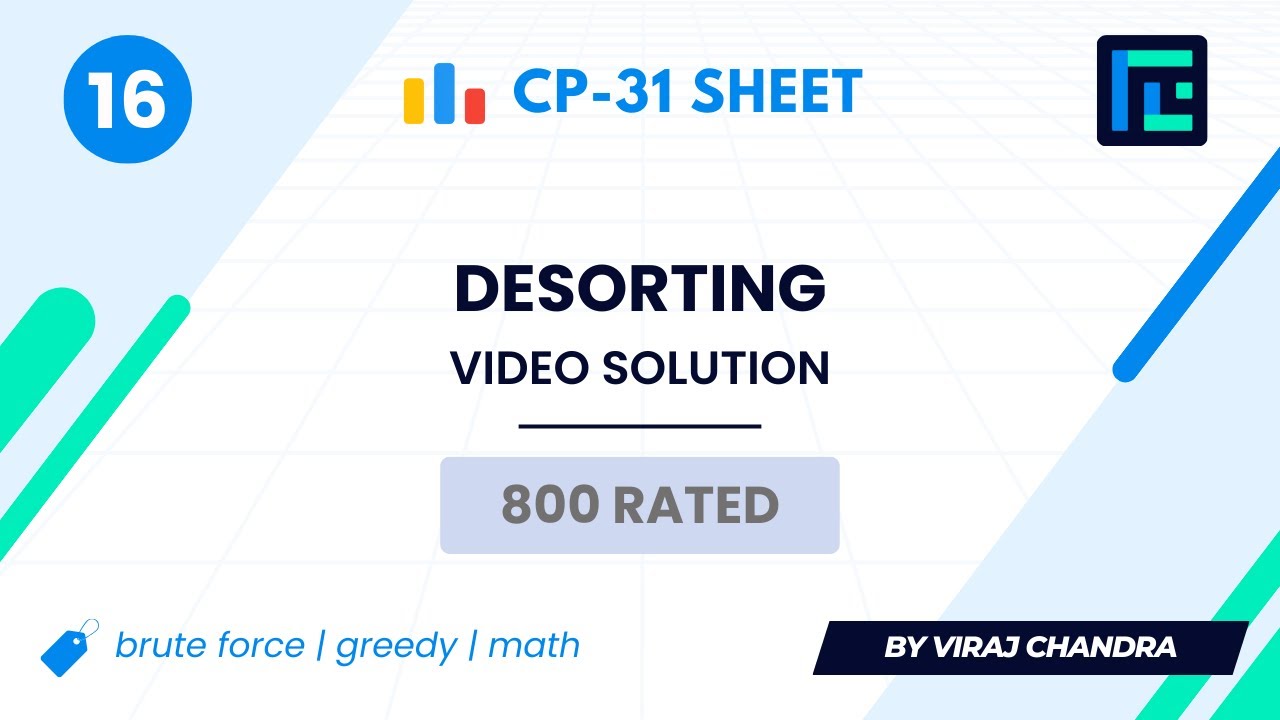 #16 Desorting | Video Solution | 800 Rated | TLE CP-31 Sheet | Best Codeforces Problems