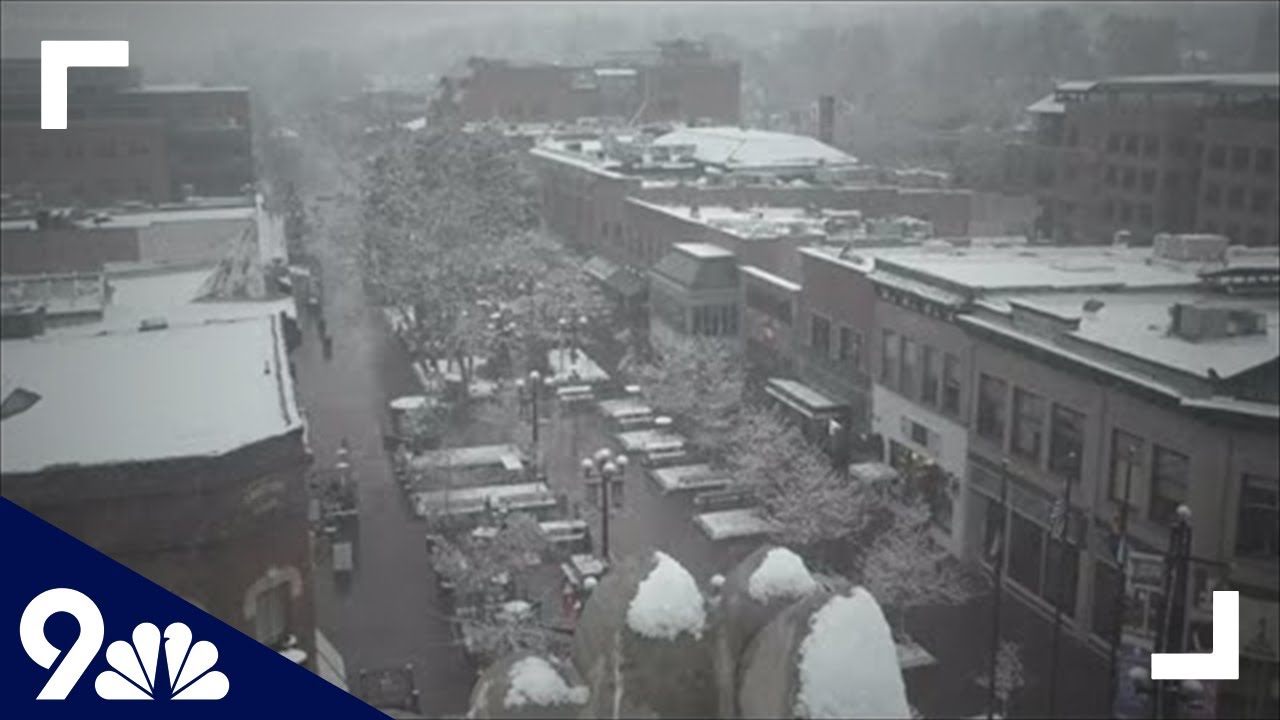 Snow falls in Boulder, Colo.