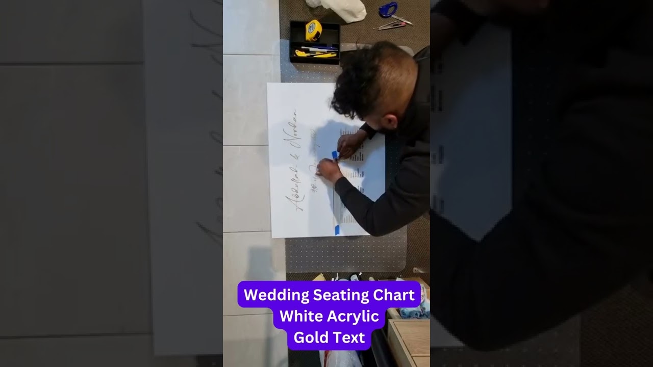 Wedding Seating Chart White Acrylic Gold Text 