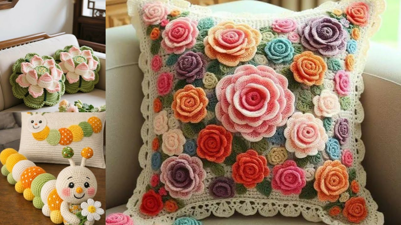 🏡Crochet Cushion Cover Design Ideas |Elegant & Trendy Home Decor🌷Crochet Floral Cushion Compilation