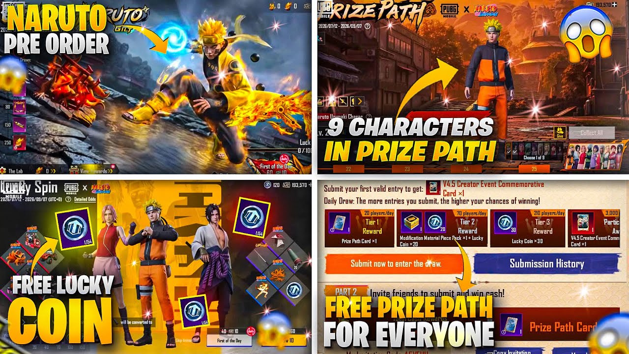Free Prize Path For Everyone | 9 Mythics In Prize Path | Naruto Pre Order Event |PUBGM 