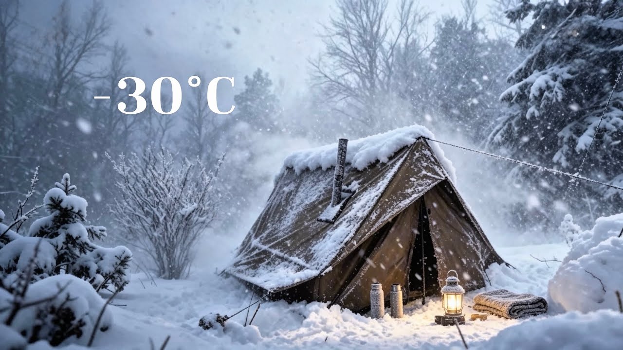 96 Hours SOLO Hot Tent Winter Camping | Snowstorm Survival