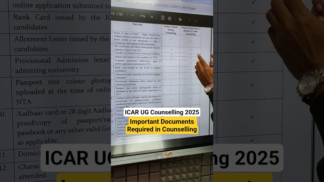 ICAR UG Counselling 2025 : Important Documents Required in Counselling #icar2025