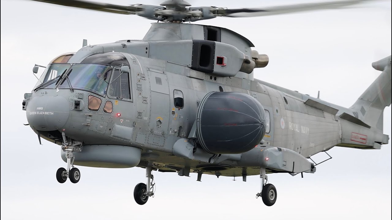 First Crowsnest-equipped Merlin helicopter takes off from RNAS Culdrose