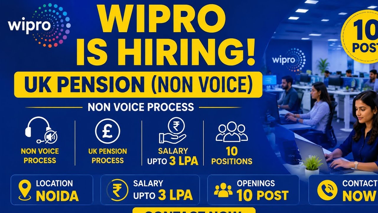 Wipro Hiring Uk Pension (Non Voice ) Salary Upto 3 Lpa Noida 10 Post Contact Now#viralvideo 