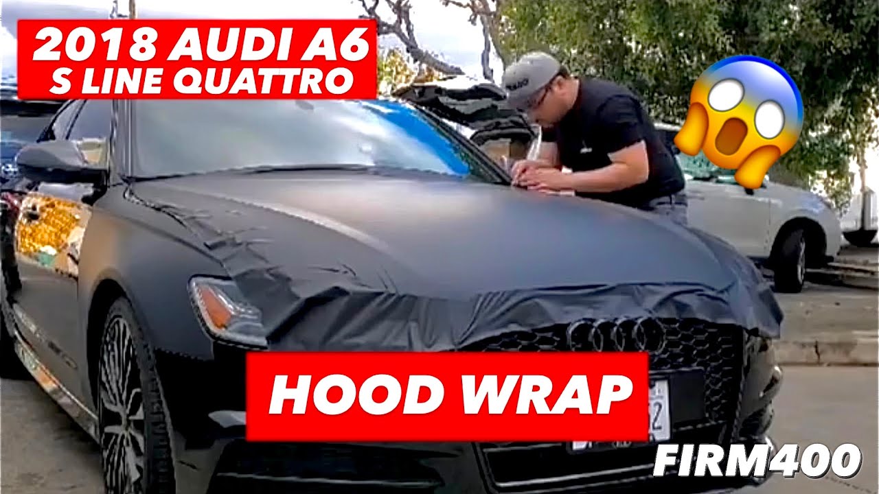 2018 AUDI A6 S LINE QUATTRO HOOD WRAP MATTE BLACK AND CARBON FIBER VINYL HOOD STRIPE
