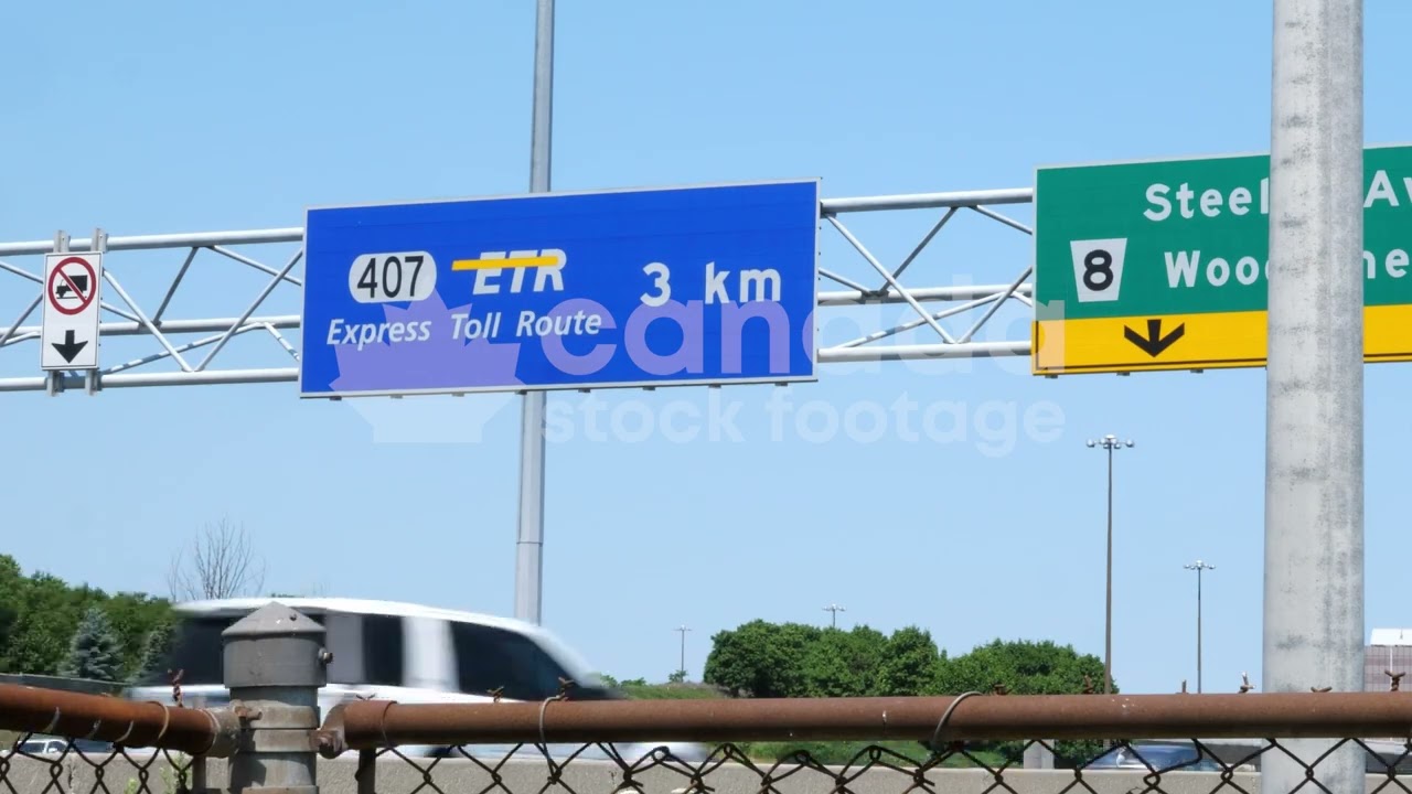 Sign for toll highway 407 ETR in Toronto, Canada stock video. Express Toll Route. HD.