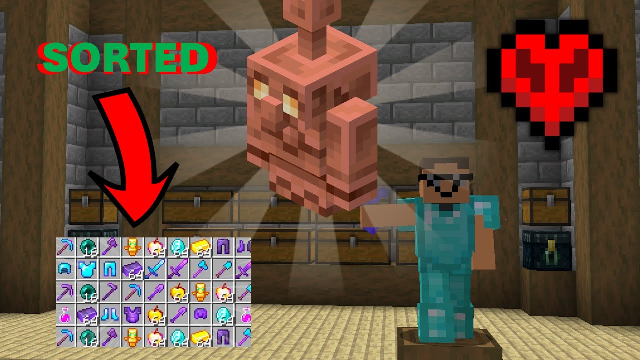 I sorted my chest room using COPPER GOLEMS in Hardcore Minecraft! | Episode 7