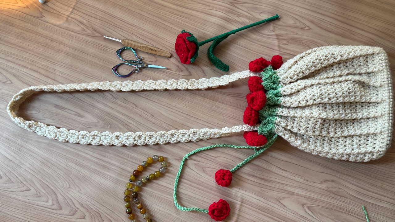 How to make Crochet Rose Drawstring Pouch / Crochet bag for beginners 💯