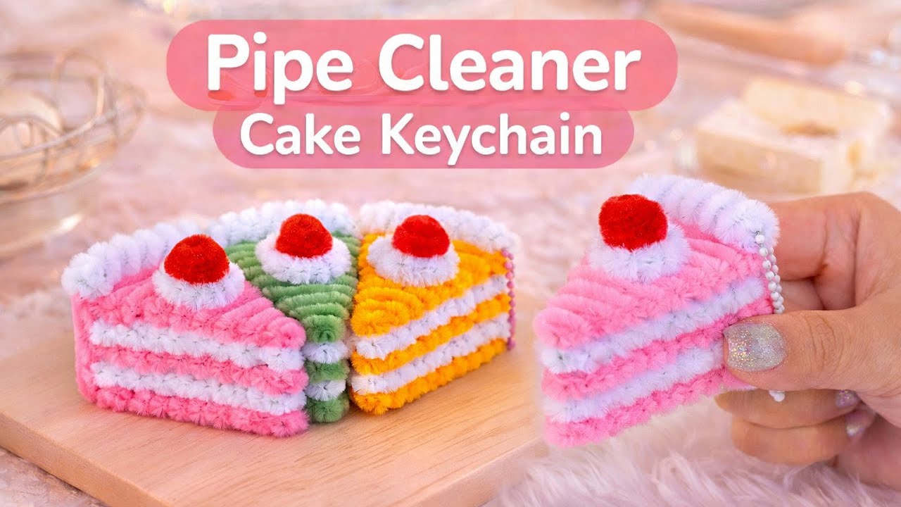 DIY พวงกุญแจเค้กน่ารักๆ จากลวดกำมะหยี่ | Pipe Cleaner Cake Keychain by Tukta Style