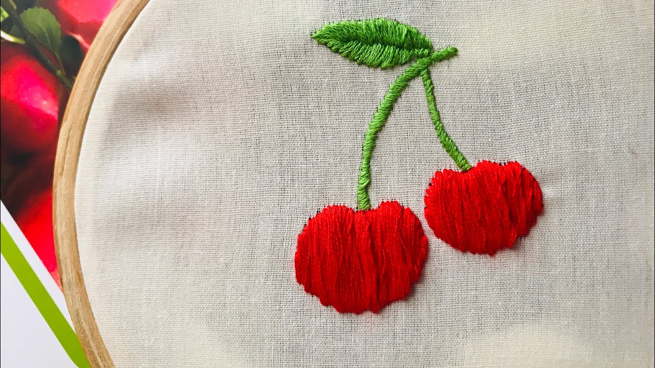 Easy cherry embroidery stitch | beginners|satin stitch