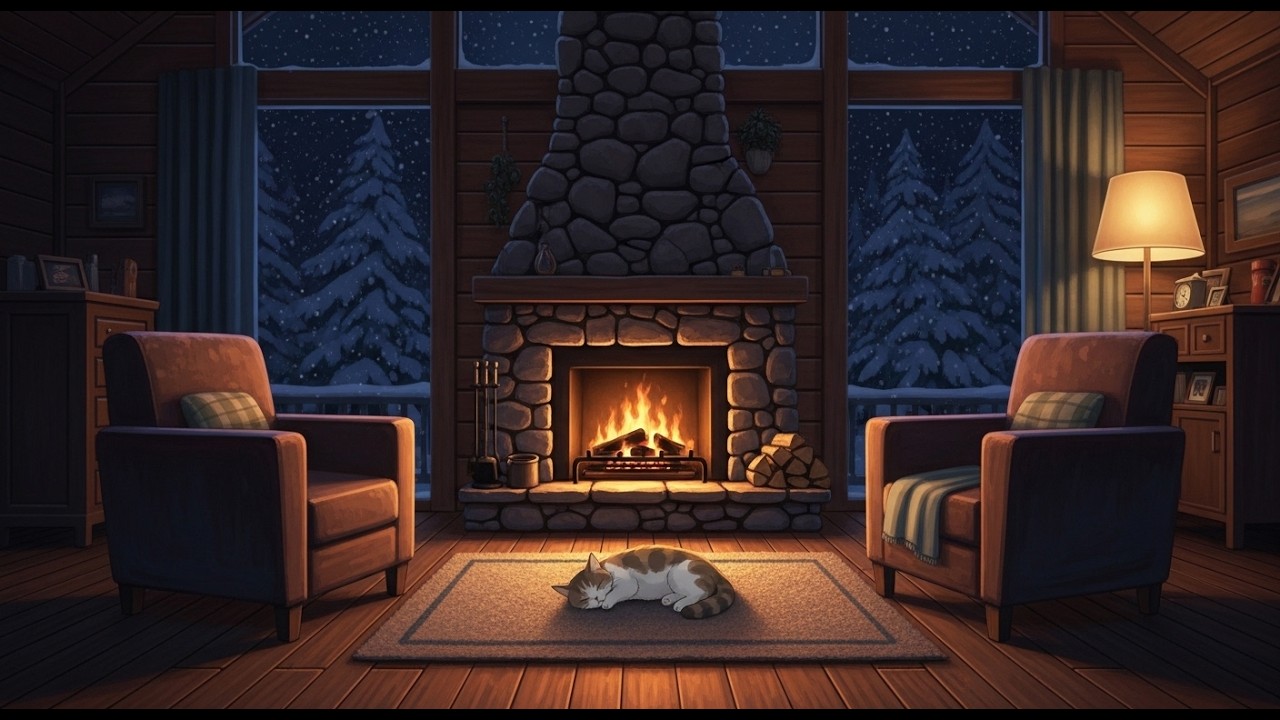 Cozy Rainy Cabin Fireplace 🌧️🔥 Relaxing Lofi Music for Study, Focus & Deep Relax