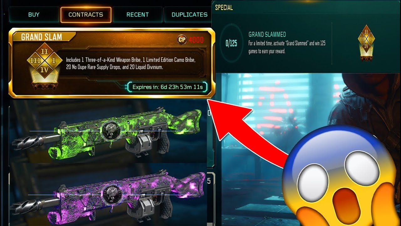NEW GRAND SLAM CONTRACT SUPPLY DROP OPENING! NEW LIMITED CAMOS & FREE DLC WEAPONS! (COD BO3)