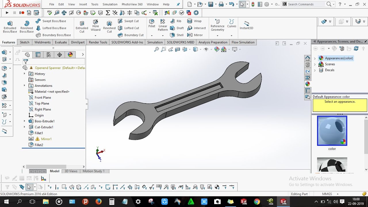 How to design OpenEnd Spanner in solidworks