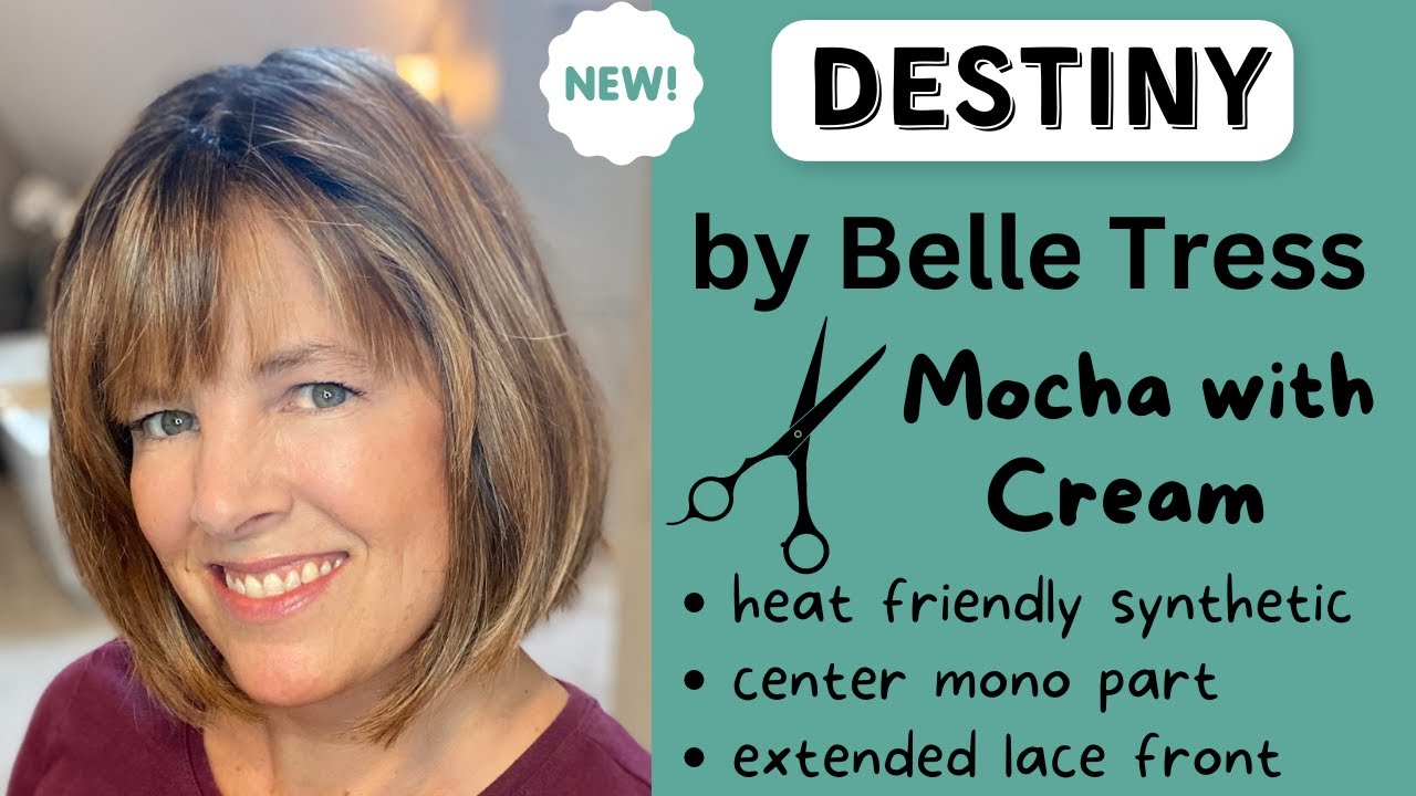 DESTINY by Belle Tress in Mocha with Cream, Wig Review & How To Trim Bangs, Styling & Color Details