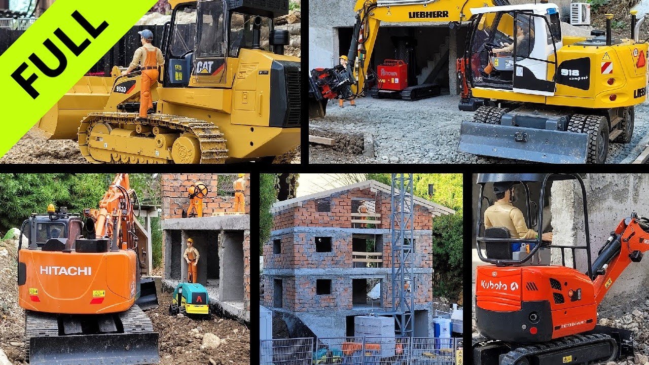 Building block of flat, RC Excavator Kubota, Liebherr, Hitachi, CAT, Truck, crane, and more. FULL