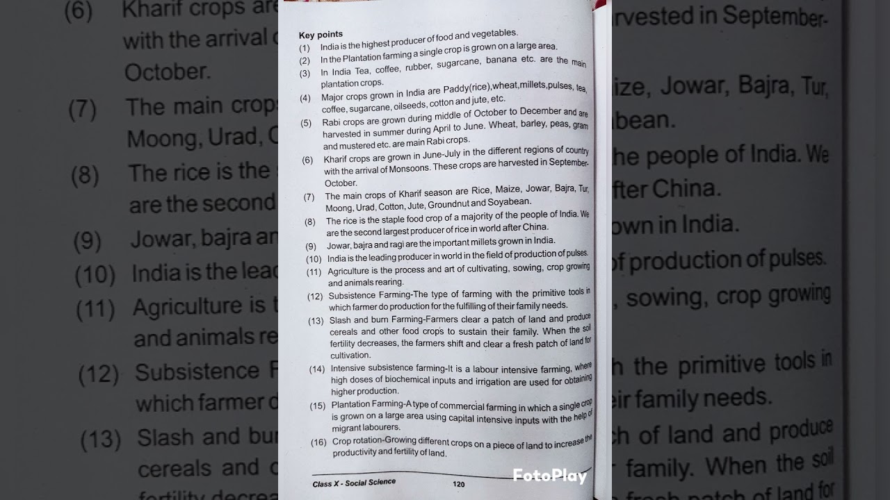 class 10 (Geography) Agriculture....key Points (Imp for Board Exam )