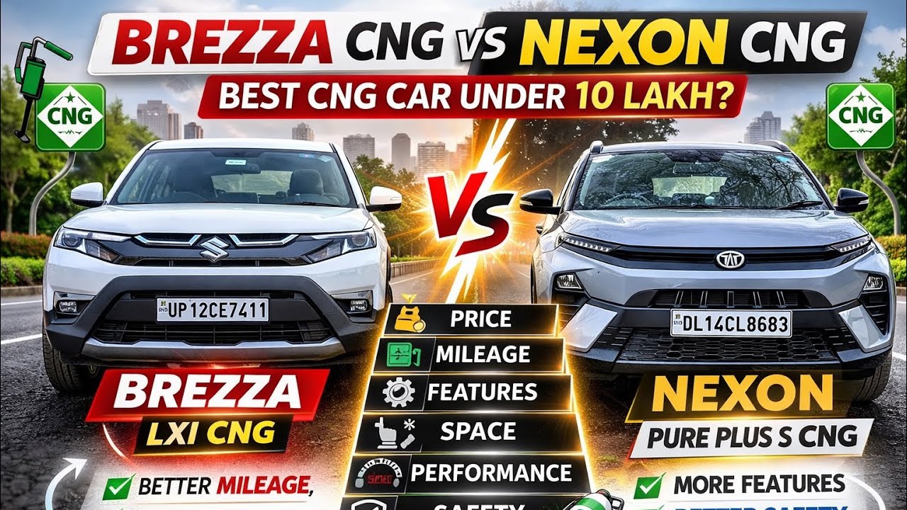 Tata Nexon CNG vs Brezza CNG | Pure Plus S vs LXI | Which CNG Car is Better Under 10 Lakh? ❤️