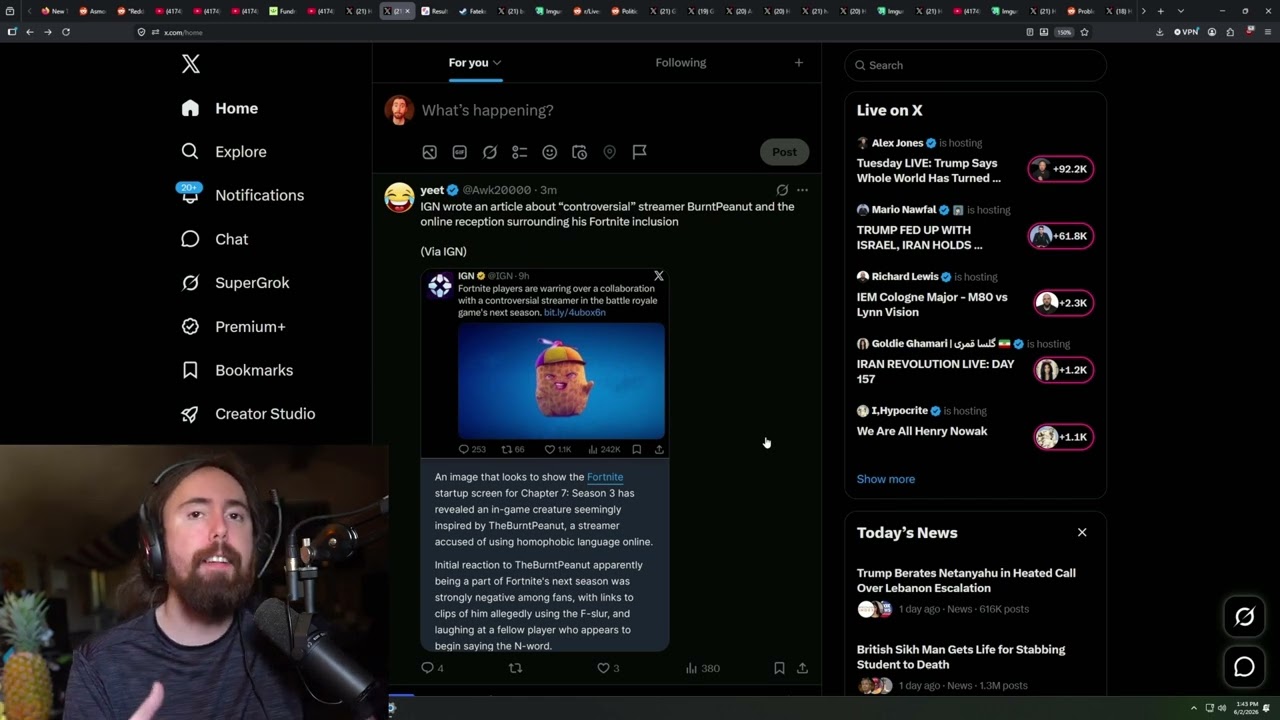 Asmongold защищает появление скина Burnt Peanut в Fortnite