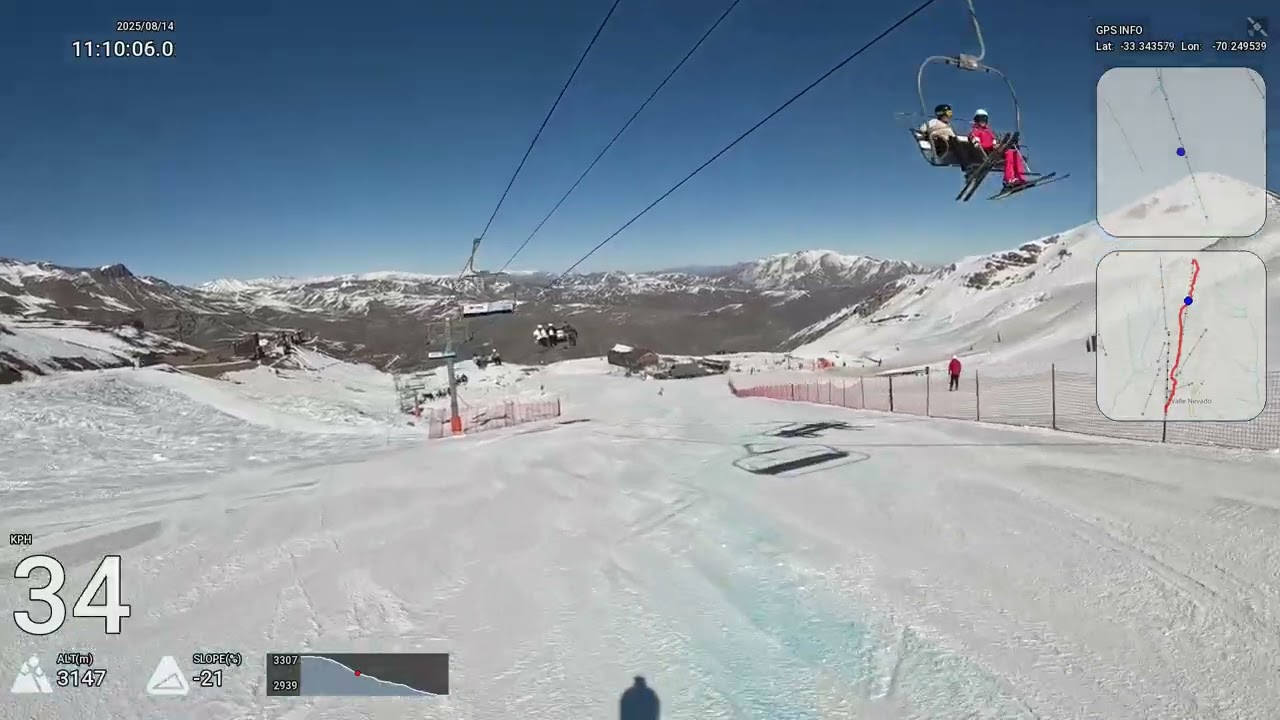Skiing from Mirador to Gondola (Diablada, red) - full descent - Valle Nevado, Chile