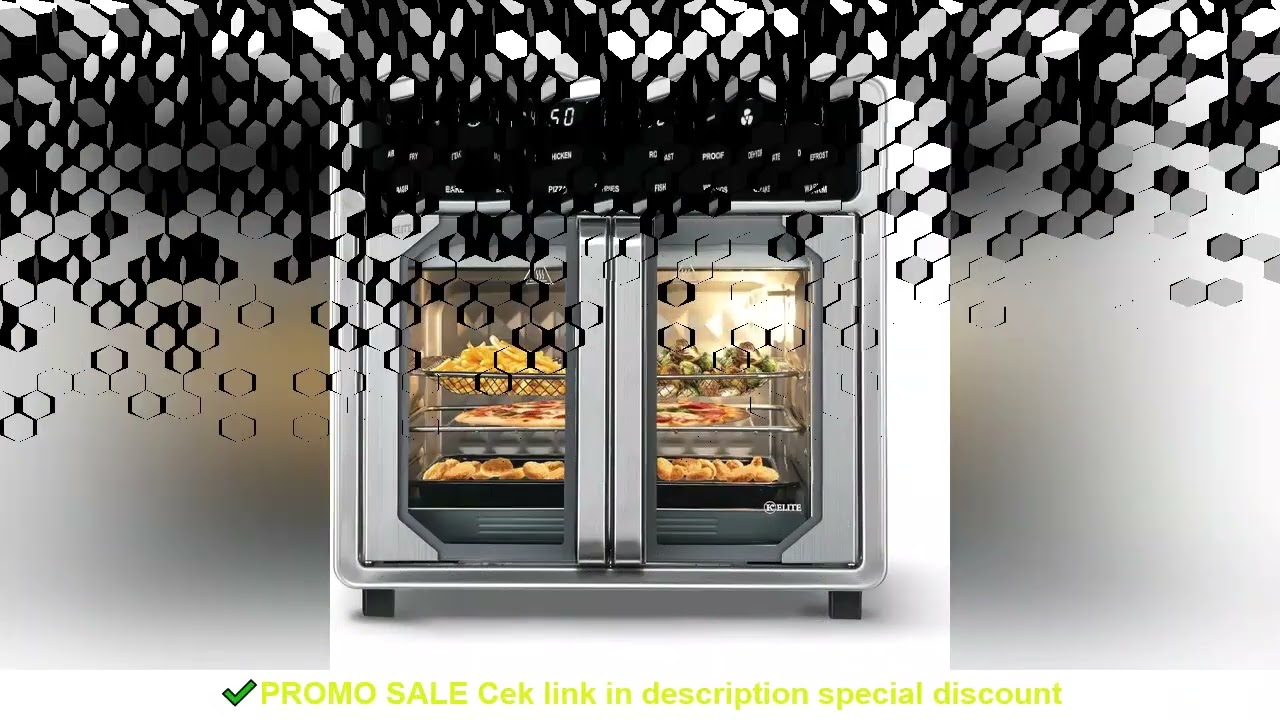 16 Quart French Door Air Fryer Oven Family Size Countertop Convection Cooker with LED Display Stainl