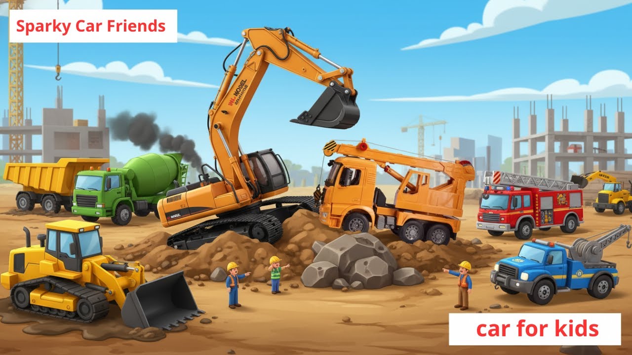 Excavator Stuck! Construction Car for Kids Rescue Mission