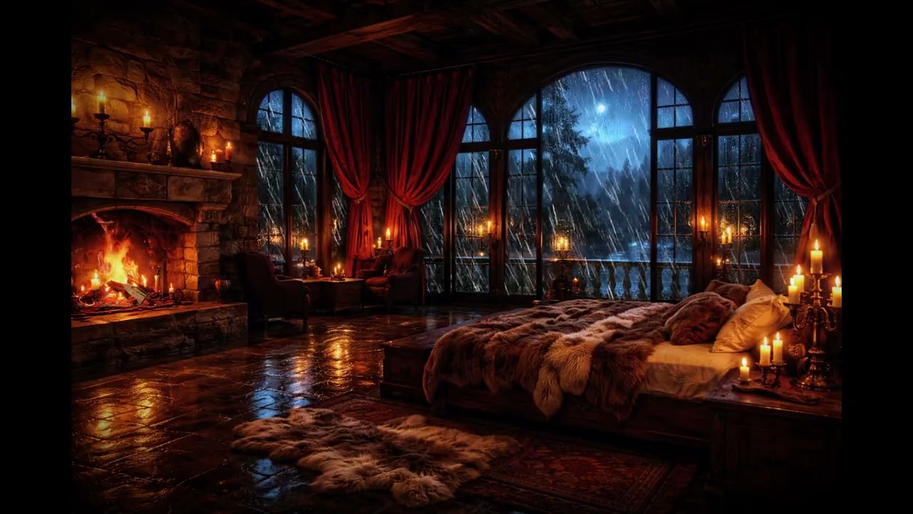 Rainy Night in a Cozy Room | Soft Rain Sounds for Sleep, Study, Relaxation (4K)