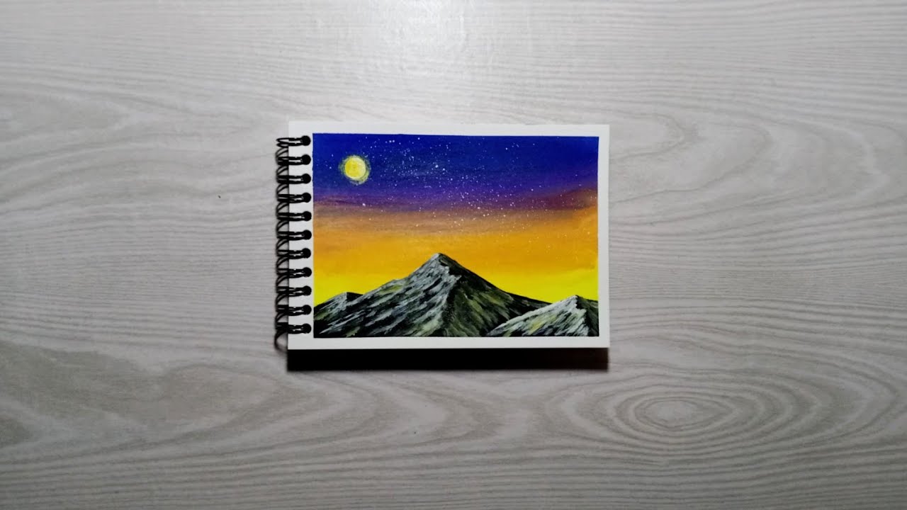 Acrylik painting 🎨🖌️ | melukis gunung 🏔️ untuk pemula | #acrylicpainting #melukis 