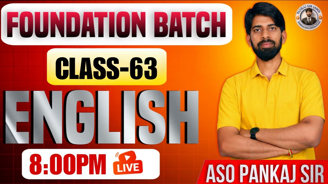 LIVE 🔴 Lesson 63 || English || Article | ASO- Pankaj sir 8:00 PM 19 march
